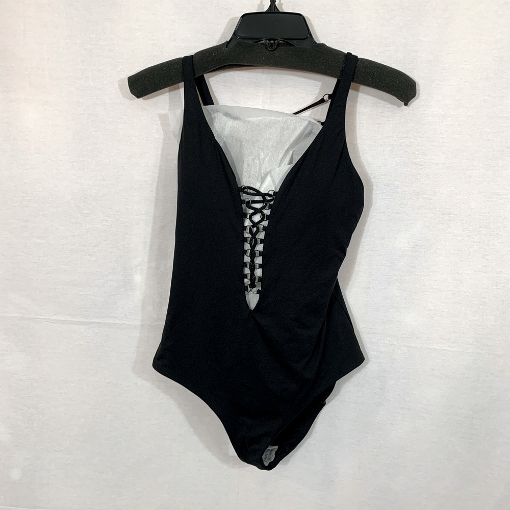 Becca Black Laced Up Swimsuit Size Large. NWT